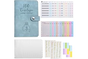 HARNYLOOM Classeur Budget Planner A6, Enveloppe Budget avec 10 Porte Documents Pochettes Transparentes Zippées Dossier, Feuilles Classeur Enveloppe Budget Set pour Budget Familial Voyages Bureau (Bleu Clair)