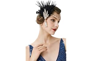 BABEYOND damska opaska na czoło z piórami, styl lat 20., Flapper Art Deco, inspirowana motywem Great Gatsby, z błyszczącymi kryształami, złoto, jeden rozmiar