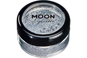 ‎MOON GLITTER Fein Glitterstreuer von Moon Glitter - 100% kosmetische Glitzer für Gesicht, Körper, Nägel, Haare und Lippen - 5g - Silber