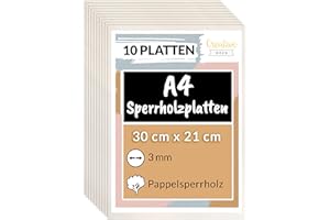 Creative Deco 10 x A4 Sperrholzplatte 3mm Pappelsperrholz | 300 x 210 (+/- 2) mm | Dünne Holz-Zuschnitte | Perfektes Blatt für Laubsäge, Brandmalerei, Laserschnitt, CNC Router, Durchbrochenes