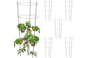 Relaxdays Rankhilfe 6er Set, Metall & Kunststoff, 76 cm hoch, 3 verstellbare Ringe, Rankstütze für Kletterpflanzen, grün