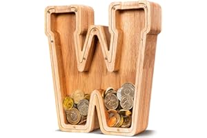 SummiDate Wooden Letter Piggy Bank| Piggy Bank for Boys Girls Toddler| Alphabet W Money Bank| Coin Bank Birthday Gift for Kids|Children's Gift(Initial-W)