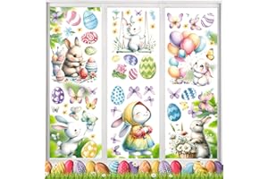 CANCJ Fensterbilder Ostern Selbstklebend – 9 Blätter Fenstersticker mit Hasen & Ostereiern, Wiederverwendbar Fensteraufkleber für Fenster & Schränke, Osterdeko für Fenster, Frühlings Dekoration