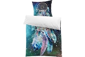 MUSOLEI Acchiappasogni- Set copripiumino singolo Copripiumino singolo bambina Biancheria da letto Dreamcatcher Motivo di acchiappasogni 2 Pezzi: Copripiumino 135 x 200 cm e 1 Federa 80 x 80 cm