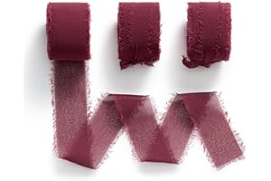 MORSUNBELA Cinta de gasa roja para regalo, lazo de gasa roja, cinta de seda, cinta decorativa, cinta de boda, color rojo oscuro, 3 rollos de 2,5 cm x 6,4 m cada uno