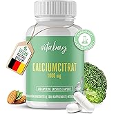 Vitabay Calcium Citrate hochdosiert 1000mg VEGAN - 180 Kapseln hochdosiertes Calciumcitrat - Calcium Calziumtabletten hochdos