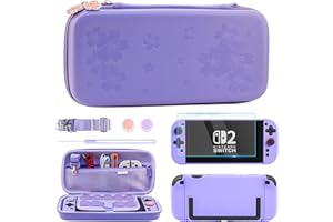 RHOTALL Lila Kirschblüten-Tragetasche für Nintendo Switch 2 (2025) 7,9 Zoll, niedliche, schützende, tragbare Reisetasche mit Hartschalenhülle für Switch 2, Bildschirmschutz, 2 Daumenkappen – Sakura