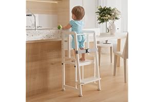 BACEKOLL Learning Tower Toddler Step Stool - Toddler Standing Tower for Kitchen Counter, Mother's Helper Kids Learning Stool, Adjustable Height for 1-5 Years, Learning Standing Tower for Bathroom Nursery