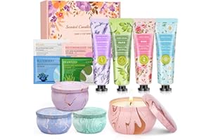 LDUMODUW Pudełko prezentowe na Boże Narodzenie dla kobiet, urodziny, walentynki, Dzień Matki, 4 krem do rąk i 4 świece zapachowe i 4 łatki na oczy, pudełko damskie dla mamy, żony, babci, cioci
