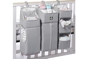 SUNVENO Organizer per Asilo Nido Set per Pannolini per Bambini, Organizer per Pannolini Staccabili 3-in-1 Sacchetti Portaoggetti Appesi per Culla, Fasciatoio o Parete, Grigio