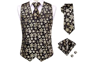 Dubulle Waistcoat and Ties for Men Christmas Mens Vest Snowflake Reindeer Necktie and Pocket Square Set Party