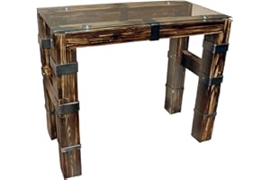 CHYRKA® Tavolo da bar (120x60 cm H=100 cm, Colore naturale) DROHOBYCZ mobile bar loft vintage legno vetro naturale metallo fatto a mano