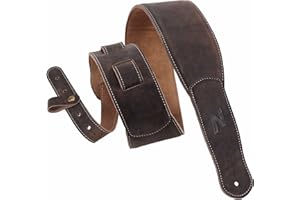 Nefelibata 3-Zoll-Gitarrengurt, Vollnarbenleder mit Schaumstoffpolsterung und Kabelorganisationsschlaufe für Kinder, Männer und Frauen für Akustik-, Bass- und E-Gitarre (schokoladenbraun)