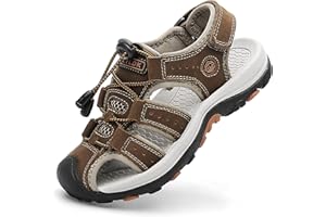 ZYLDK Unisex-Kinder Sandalen Leder für Jungen Mädchen Strand Geschlossene Wandersandale Trekkingsandalen Sport- Outdoor Sommer Atmungsaktive Freizeitschuhe Wanderschuhe 28-37 EU
