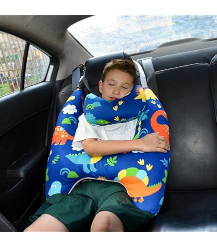 Kinder Auto Schlafkissen - Y-förmiges Nackenkissen Für Reisen - Für Auto, Flugzeug & Zug - Mit Augenmaske (63x30cm)