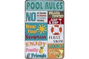 VIODENL Vintage Metallschild Pool Rules Blechschild Vintage Pool Terrasse Wanddekoration Schwimmbad Schild Outdoor Dekor Schild 30,5 x 20,3 cm