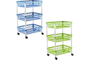 Axentia 235099 Chariot Universel avec 3 Paniers de Rangement, Plastique, 40 x 29 x 62 cm, Coloris aléatoire