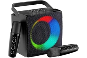 GJCrafts Karaoke Machine mit LED-Licht, Bluetooth Karaoke Lautsprecher mit 2 Drahtlosen Mikrofonen, Karaoke PA-System Support AUX, USB, TF, Karaoke Anlage für Familienfeiern, Picknick(Schwarz)