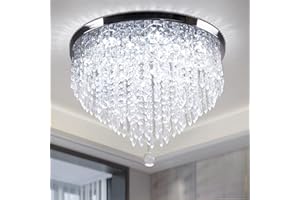 CXGLEAMING 19.7" Modern Chandelier LED Crystal Ceiling Light Fittings 5-Tier Raindrop Pendant Light Fitting Ceiling Flush Chandelier for Kitchen Living Room Bedroom Dining Hallway(17 Lights)