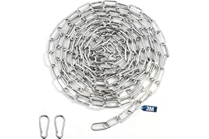 msymsyu Metallkette 2m Edelstahlkette Meterware 2mm Stahlkette Gliederkette 1 Stück MetallKetten Edelstahlkette für Wäschekette Hundekette Schaukeln Hängesessel Schwenkkette