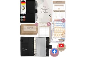 ‎BEGINNER-BUDGET BeginnerBudget® Budget Planner Deutsch - Starterset mit Sparchallenge + Budgetplaner (144 Seiten) - Sparen mit Umschlagmethode + Anleitung Ringbuch, Binder A6 Glattleder, vegan (Schwarz)
