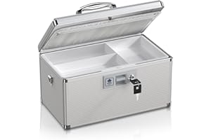 ZORVIDSON Medicine Lock Box with Key,Portable Medication Lock Box with Removeable Tray, Medicine Storage Box for Home (Silver, Large)