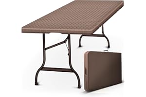 tillvex Gartentisch klappbar Rattan Optik 180x75cm | Buffettisch mit Tragegriff | Klapptisch für Garten Terrasse und Balkon | Campingtisch 6 Personen
