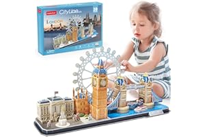 CubicFun 3D Puzzle UK London CityLine - Tower Bridge, Big Ben, Buckingham Palace, London Eye, Queen Victoria Monument, Gebäudemodell Kits Geschenk und Souvenir für Erwachsene und Kinder, 187 Stück
