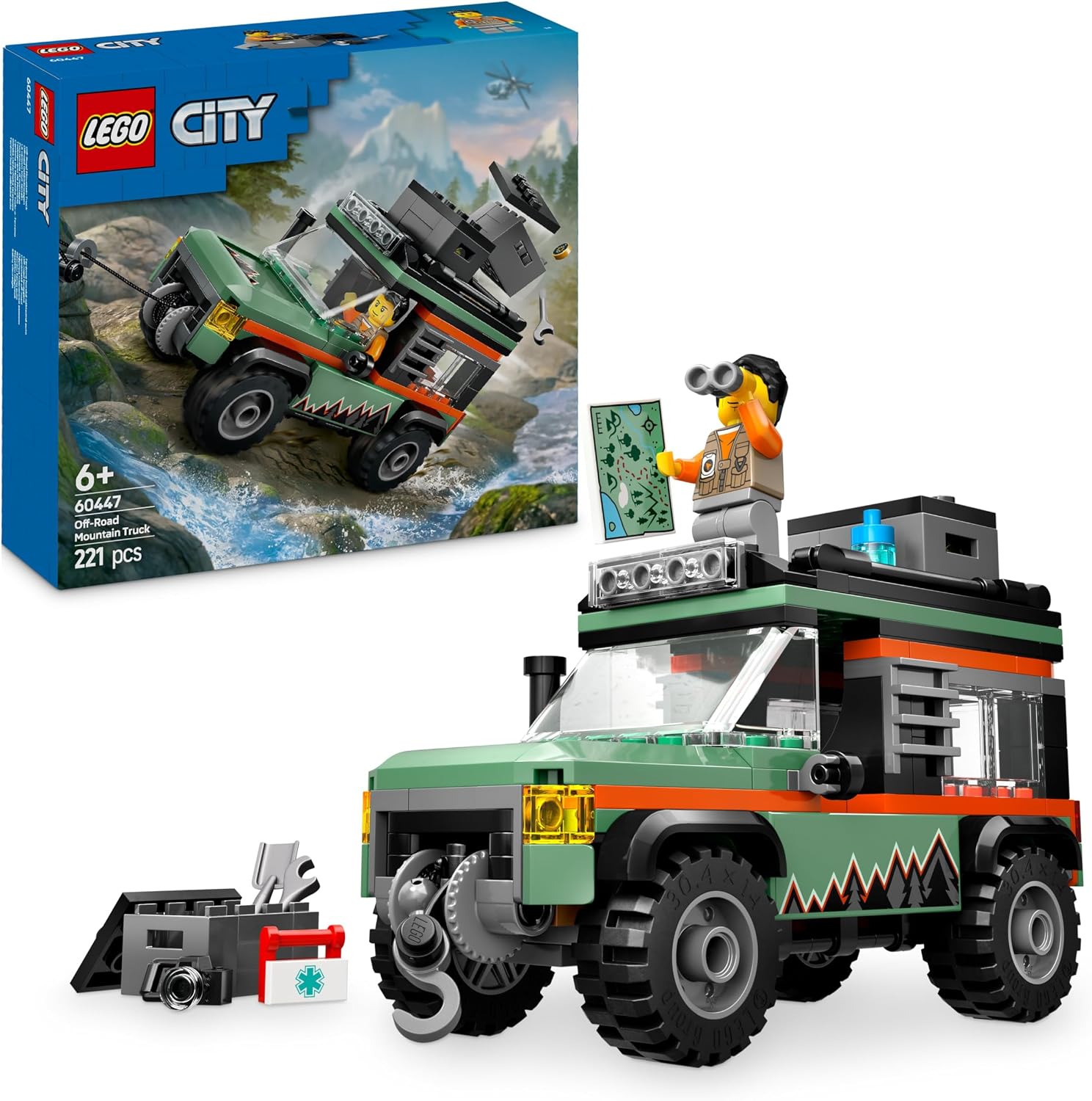 LEGO City Le camion 4x4 tout-terrain - Jeu de construction pour garçons et filles dès 6 ans - Inclut une minifigurine d’aventurier et des accessoires - Cadeau d'anniversaire amusant 60447