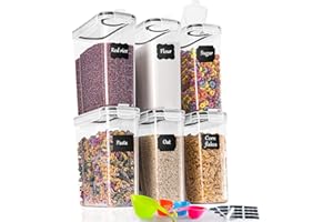 GoMaihe 6 × 2,5 l Pojemnik do przechowywania kuchni, szczelne plastikowe słoiki na żywność z pokrywką, do przechowywania ziaren, makaronu, mąki, karmy dla zwierząt domowych