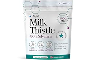 Physis Milk Thistle High Strength | 80% Silymarin | Liver Support Supplements | Milk Thistle Seeds | Vegan Food Supplement | 60 x Tablets | Made in Britain