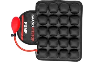 GRAND PITSTOP Cuscino per sedile moto con pompa di riempimento ad aria, cuscinetti gonfiabili a bolle d'aria con copertura in rete traspirante e fondo antiscivolo, compatibile con sedile passeggero