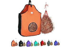 Majestic Ally 1200 D Hay Feeder Tote Bag for Horses, Sheep – Premium Quality Nylon Mesh-Reflective Trim-Reduces Waste-Comes with 36” Hay Net. (Orange)