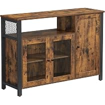 Meuble De Rangement VASAGLE Buffet Rustique 110x75cm - 3 Portes Avec étagères Réglables - Style Marron Et Noir