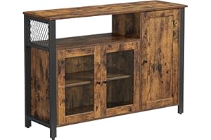 VASAGLE Meuble de Rangement, Buffet, Armoire de Cuisine, Placard, avec 3 Portes, pour Salon, Cuisine, Salle à Manger, 33 x 110 x 75 cm, Style Rustique, Marron Rustique et Noir LSC096B01