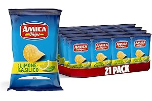 AMICA Chips | La Patatina Gusto Limone e Basilico, Snack Senza Glutine, Con Olio di Semi di Girasole, Aroma Naturale, 21 Pezzi x 50 gr