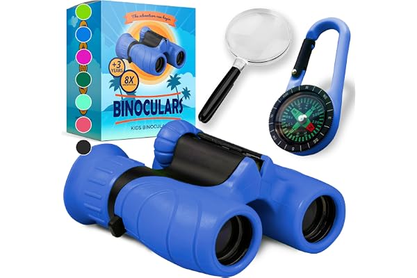 Jumelles Enfant - Cadeau et Jouet Parfait pour Les Garcons et Filles - Grossissement 8X21 - Ensemble Complet avec Loupe & Boussole - Jeux et Jouet Exterieur pour 3-12 Ans Garcons & Filles