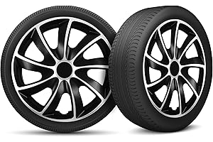 MOTO-MOLTICO Radkappen 17 Zoll Radzierblenden 4er Set passend für alle Stahlfelgen - Einstellbarer Sicherungsring - Schwarz Silber