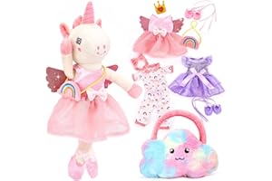 hahaland Plüschtier Einhorn Spielzeug ab 3-8 Jahre,Weiche Ballett Unicorn Stoffpuppe Kuscheln,Einhorns Kuscheltier Set mit 3er-Kleidungsset zum Anziehen,Einhorn Ggeschenke für Mädchen 3 4 5 6 7 Jahre