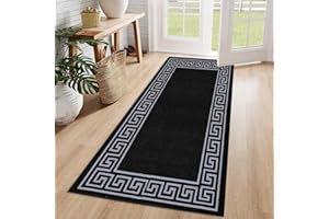 Fit Even Greeky Runner Rug – Large Washable Non-Slip Carpet for Living Room, Bedroom, Lounge, Dining, Kitchen, Modern Indoor Long Floor Rug (Dark Grey & Cream, 80x300 cm)