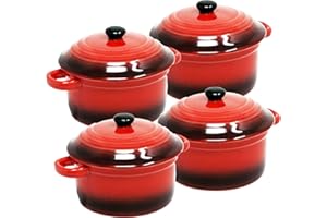 ToCi - Set di ciotole con coperchio e mini stampi in ceramica da 200 ml, Ø 10 x 5 cm, arancione, rosso rosso, set da 4 pezzi.