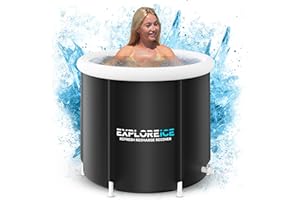 EXPLORE FITNESS Explore Ice Recovery Pod 2.0 White/Black, Extra Large Cold Tub, Premium Cold Plunge Tub Outdoor, Portable Ice Bath, Ice Barrel Cold Therapy Bath (White/Black)