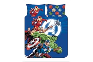 DISNEY Marvel Avengers Double Duvet Cover Set – Reversible Superhero Bedding for Kids or Teens – Official Marvel – Polycotton 52% Cotton 48% Polyester – Blue – UK Double Bed Size