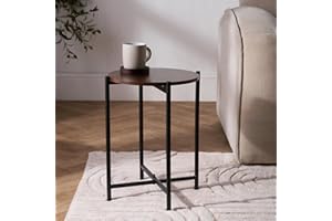 OHS Small Coffee Table, Dark Wood Top Round Side Table for Living Room End Tables with Sturdy Metal Frame Decorative Nightstand Bedside Tables for Bedroom Office