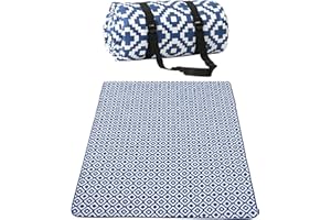 DXDYDZ 200x150cm Picnic Blanket with Carrying Handle Waterproof Beach Blanket Large Picnic Mat Sandproof Beach Mat for Travel Camping Family Gathering Foldable Aluminum BBQ Picnic Mat (Blue)