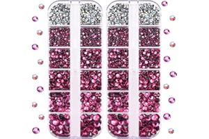 Blinginbox DMC Hotfix Rhinestone 2 Box Total 5200 Pieces Mixed Size Round Crystals Glass Gems for Costume Jewelry Making(Rose)
