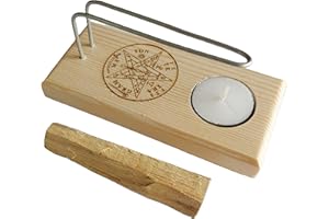 ARTSOJA YA-DECOREGALOS Quemador con Varillas metalicas para Palo Santo/Atados/Conos/Atados + Vela + 1 Palo Santo Modelo Tetra. Purifica Las Energías, Limpieza de casa, Negocio, Aura, Ritual