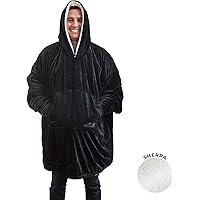 THE COMFY Das komfortable Original | Übergroße tragbare Mikrofaser- und Sherpa-Decke, Erwachsenengröße schwarz