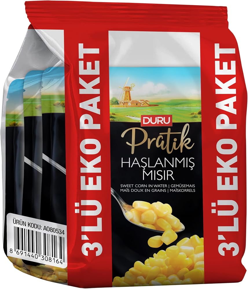 Duru Pratik 3'lü Haşlanmış Mısır Paketi (3 x 235g) – Katkısız ve Koruyucusuz, Pratik Kullanım, BPA İçermez