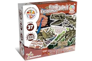 Science4you Dinosaures Kit Fouille Fossiles 3 en 1, Jeu Dinosaure Enfants 5 6 7 8 9 10+ Ans Excaver et Assembler 3 Dinosaures 37 pièces T-Rex, Triceratops, Stegosaurus, Jouet Archeologie Enfants